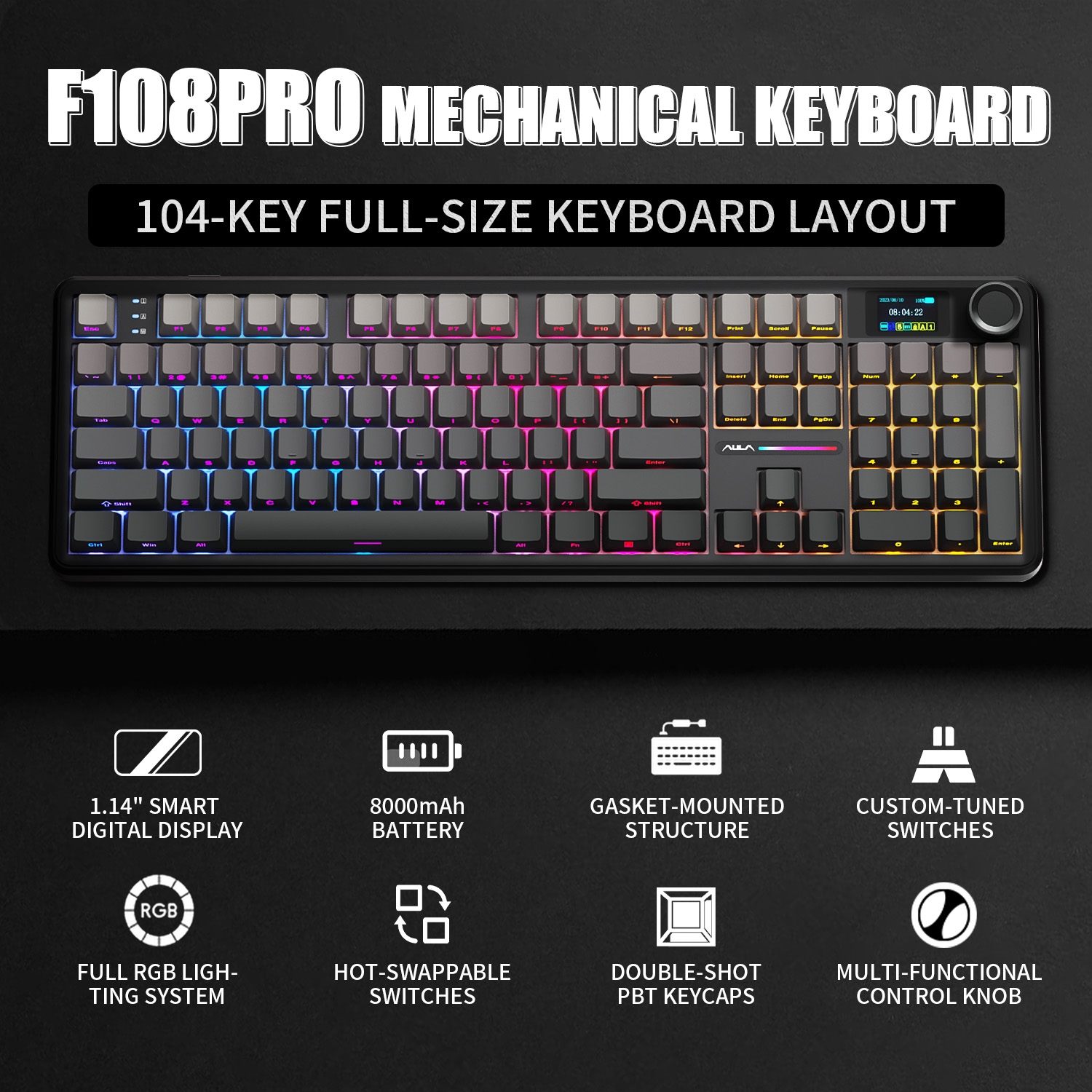 Gaming Keyboard Hot Swappable - Tastiera Meccanica AULA F108 PRO Personalizzabile